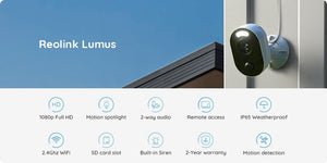 Lumus 1080p spotlight wifi camera Full HD outdoor color night vision PIR motion detection 2-way audio IP65 Weatherproof