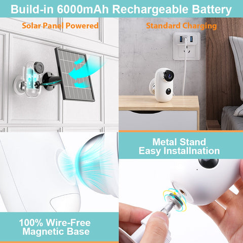 Image of IP Camera Wifi Wireless Solar Panel 1080P Night Vision Battery Rechargeable Waterproof Home Security Cam PIR Motion